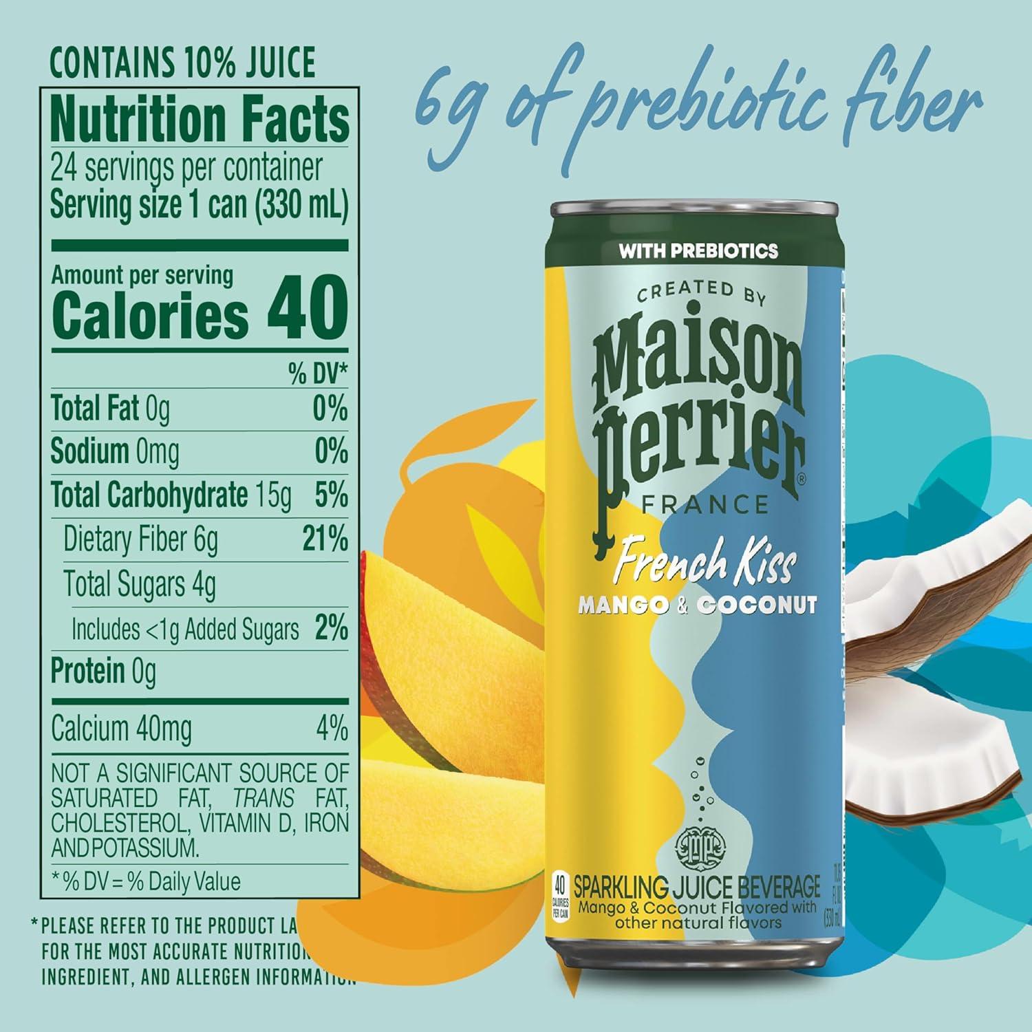 image:imageMaison Perrier French Kiss Sweetened Sparkling Juice Beverage Raspberry amp Lime Flavors With Real Fruit Juices 24PkMANGO COCONUT