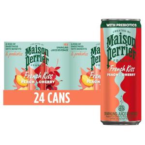 Maison Perrier French Kiss Sweetened Sparkling Juice Beverage, Raspberry & Lime Flavors With Real Fruit Juices, 24Pk(PEACH CHERRY)