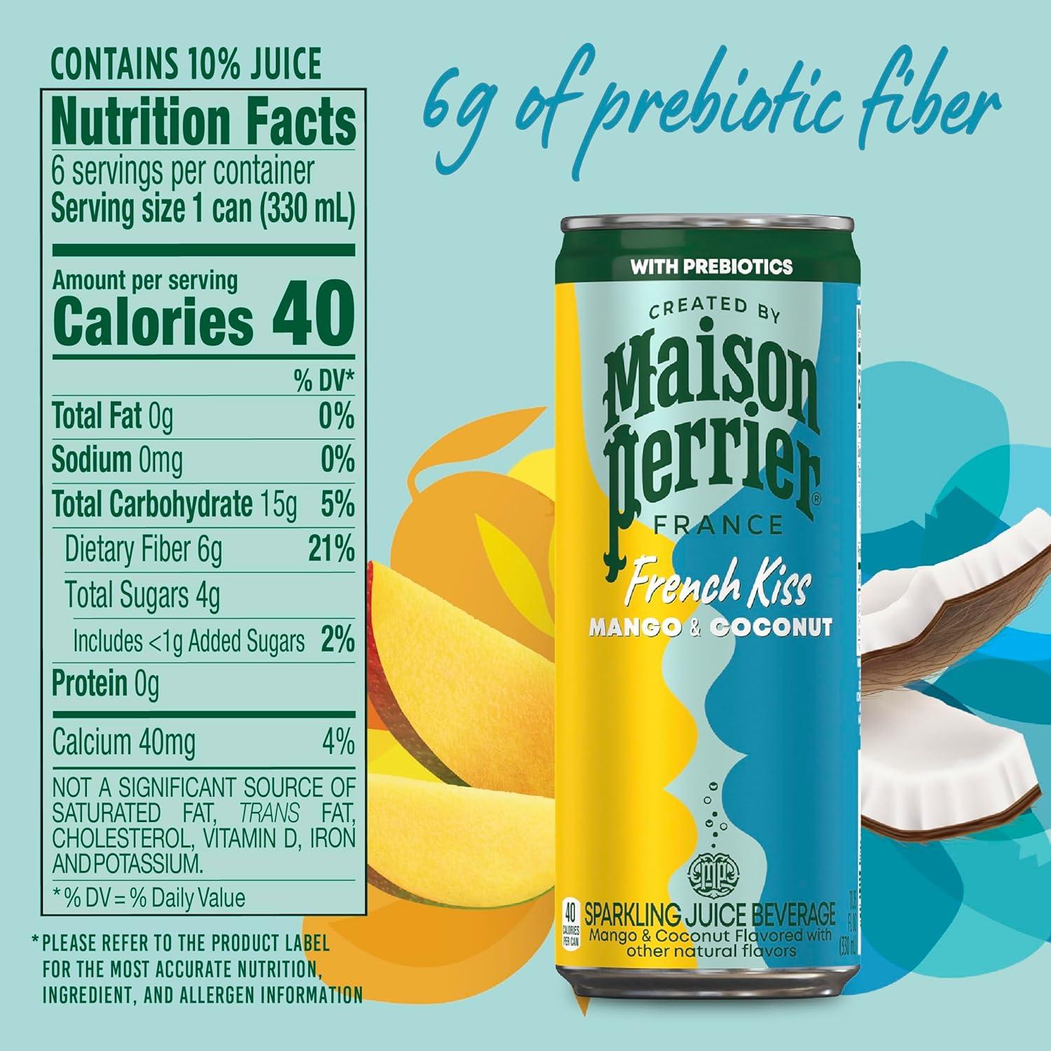 image:imageMaison Perrier French Kiss Sparkling Juice Beverage Mango amp Coconut Flavors With Real Fruit Juices 6Pk 669 fl oz